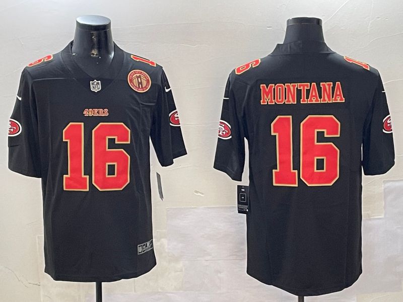 Men San Francisco 49ers #16 Montana Black Second generation 2024 Nike Limited NFL Jersey style 01084